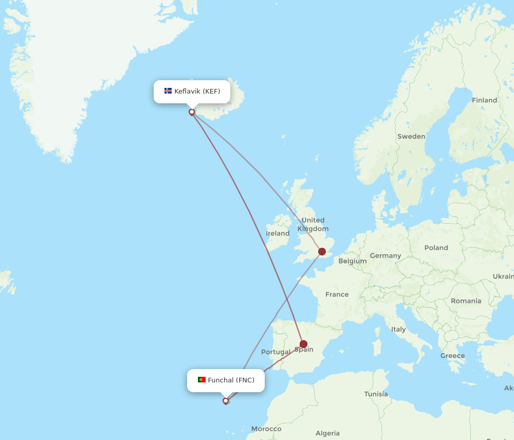 KEF-FNC flight routes