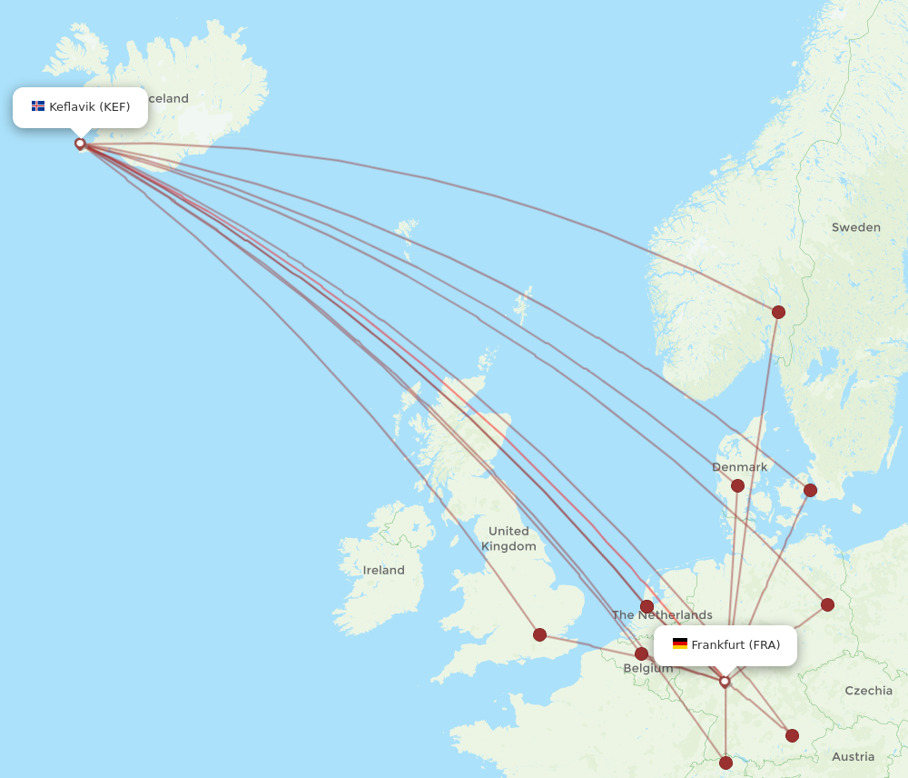 KEF to FRA flights and routes map
