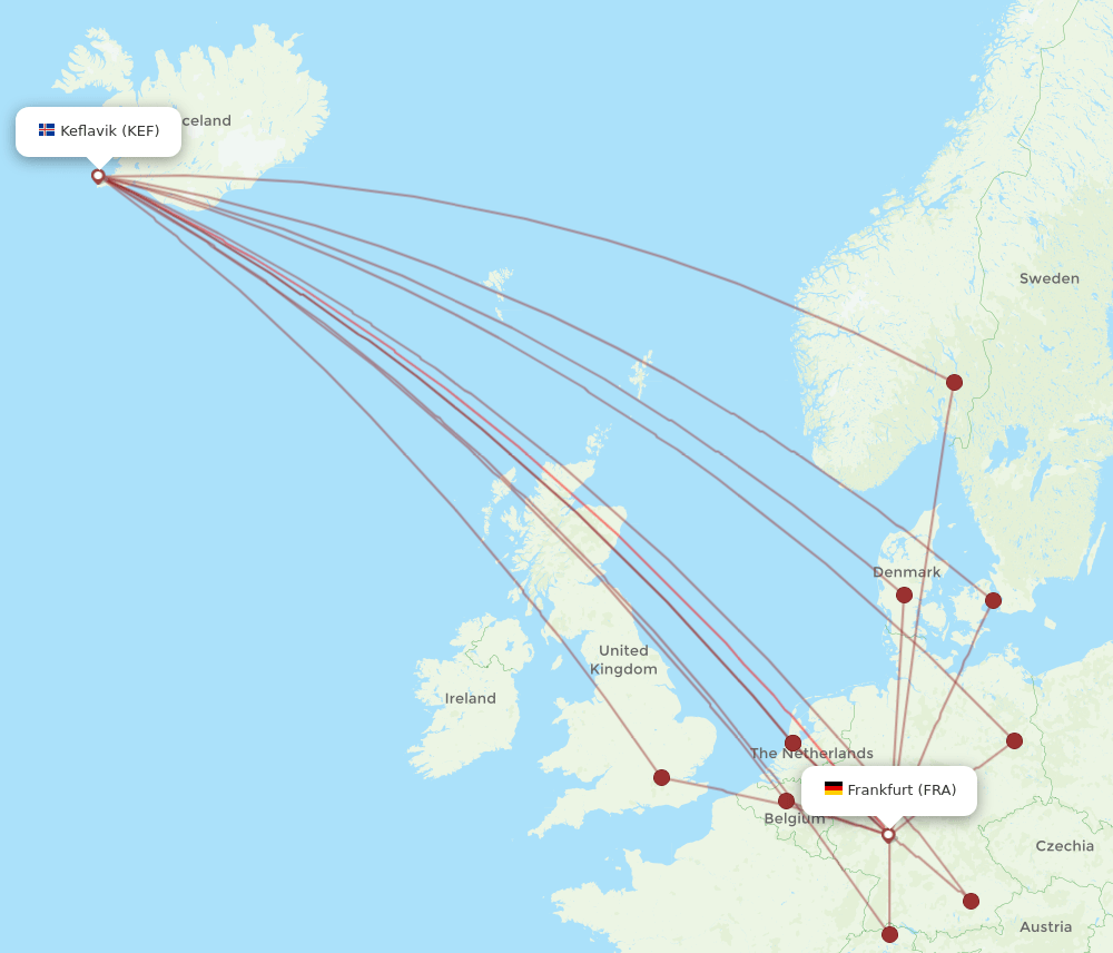 KEF-FRA flight routes