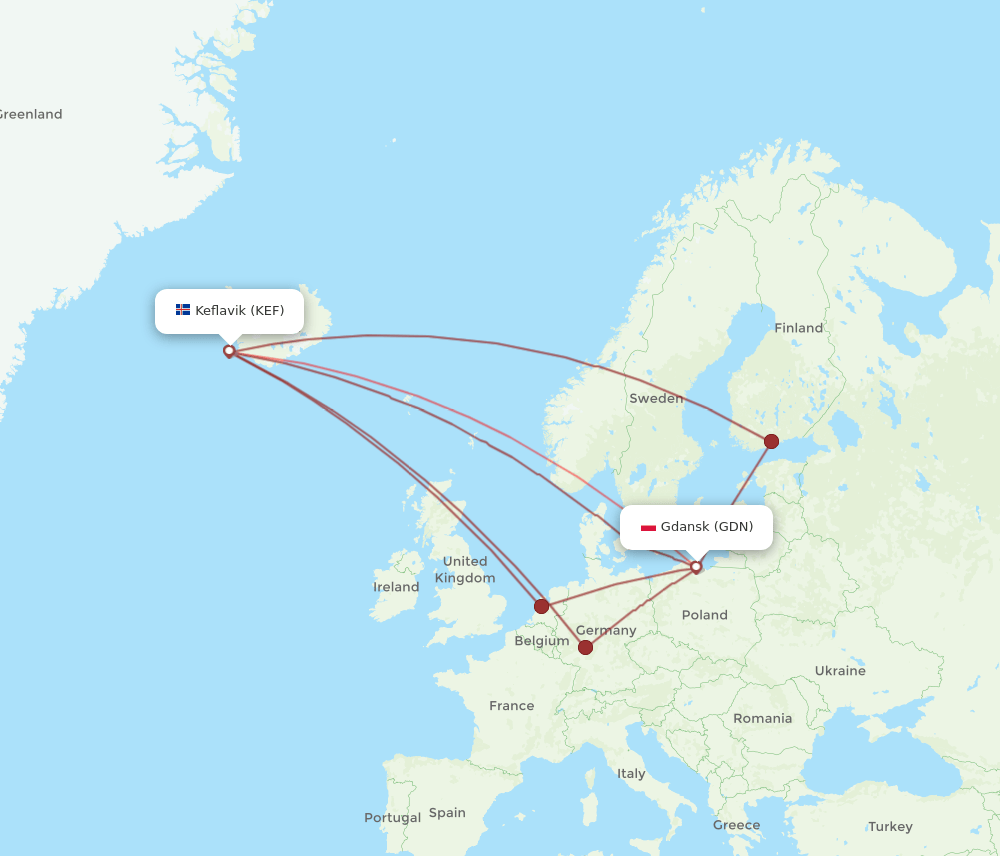 KEF-GDN flight routes