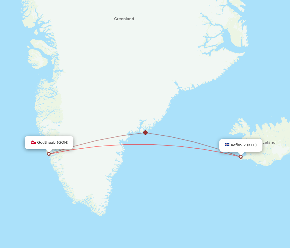 KEF-GOH flight routes