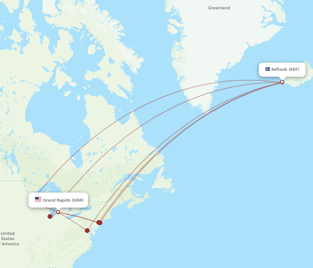KEF-GRR flight routes