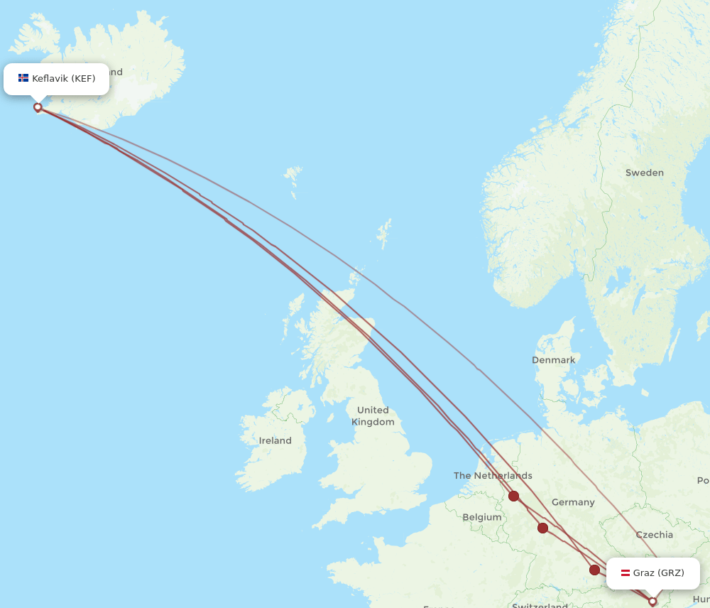 KEF-GRZ flight routes