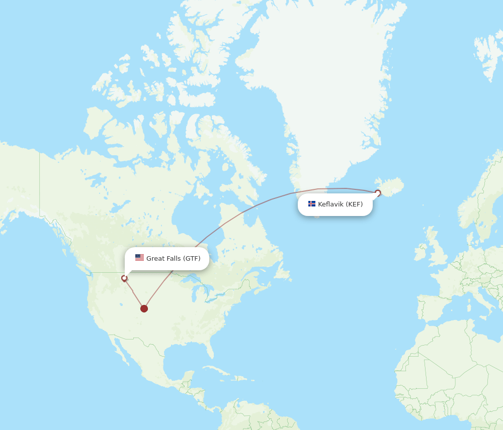 KEF-GTF flight routes