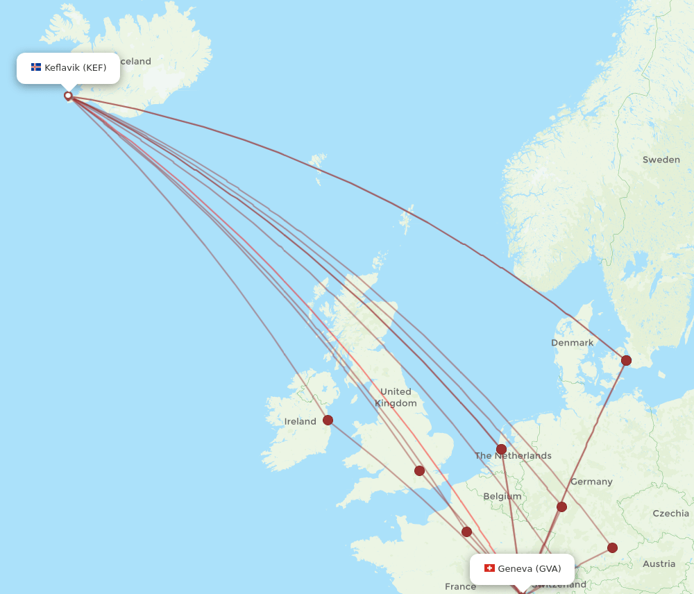 KEF to GVA flights and routes map