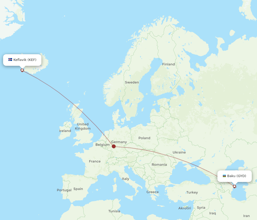 KEF to GYD flights and routes map