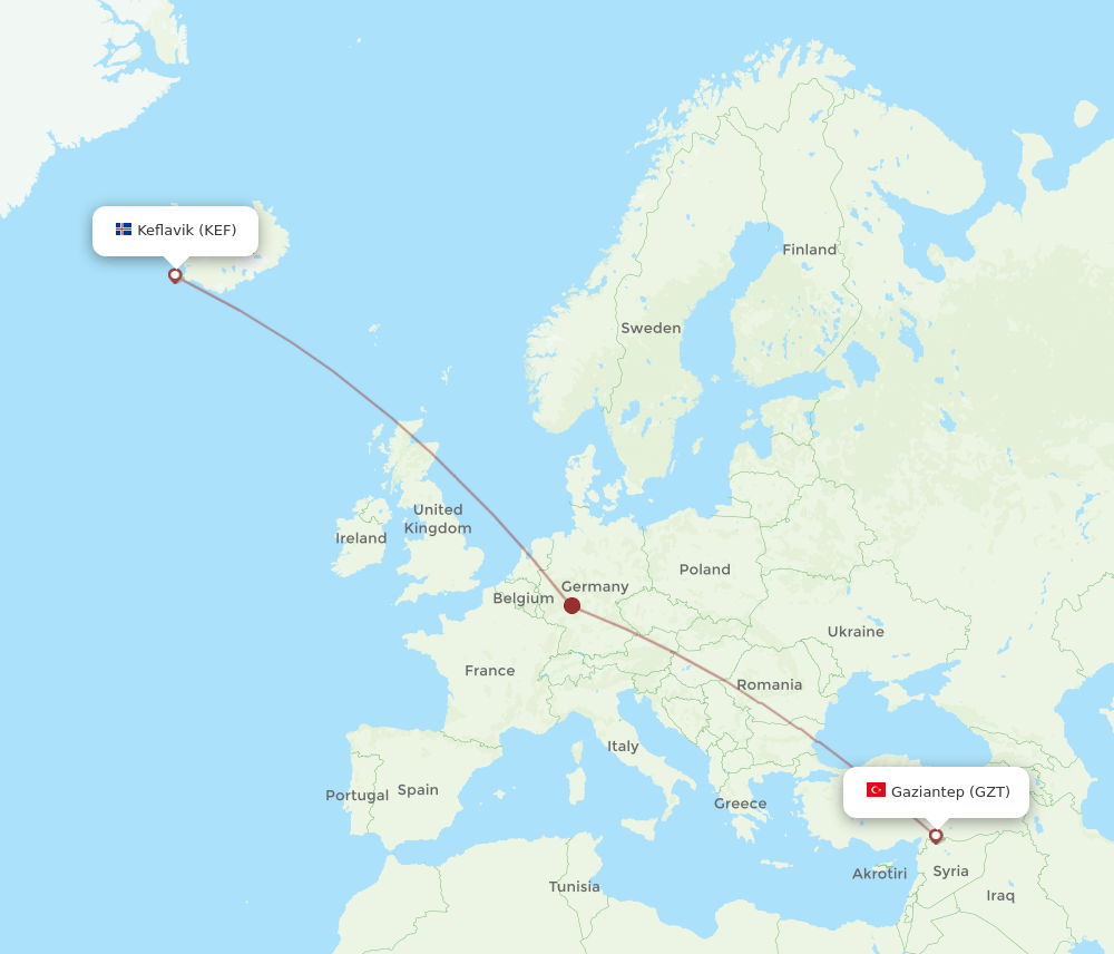 KEF-GZT flight routes