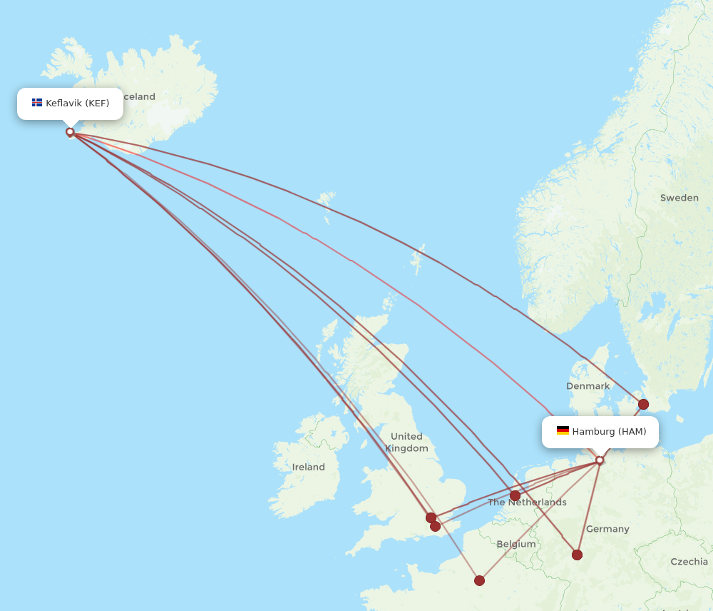 KEF to HAM flights and routes map