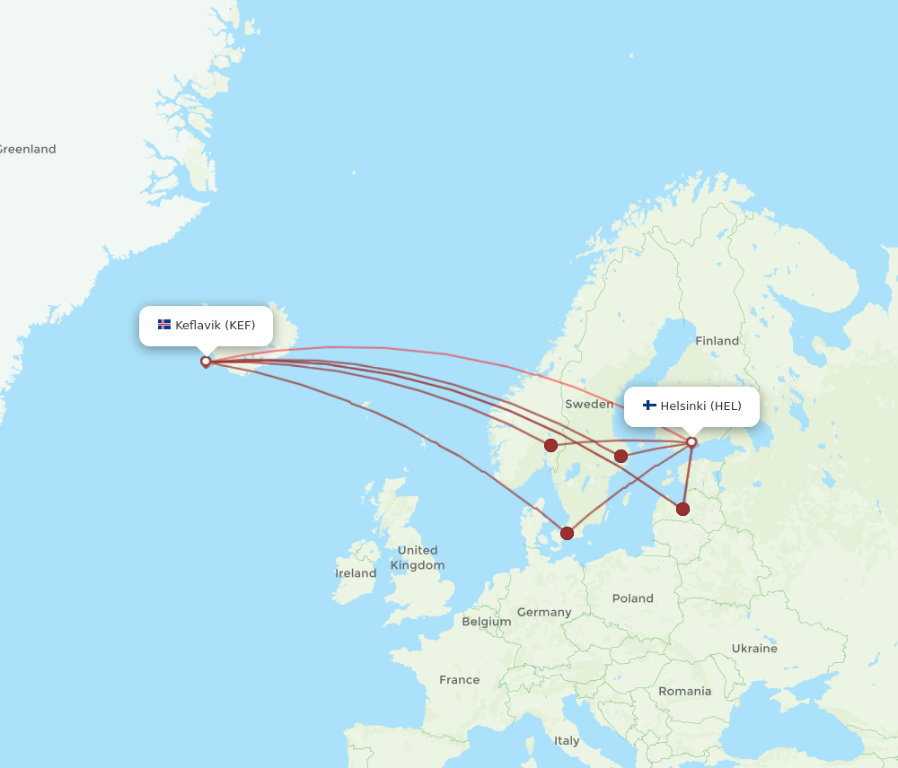 KEF to HEL flights and routes map