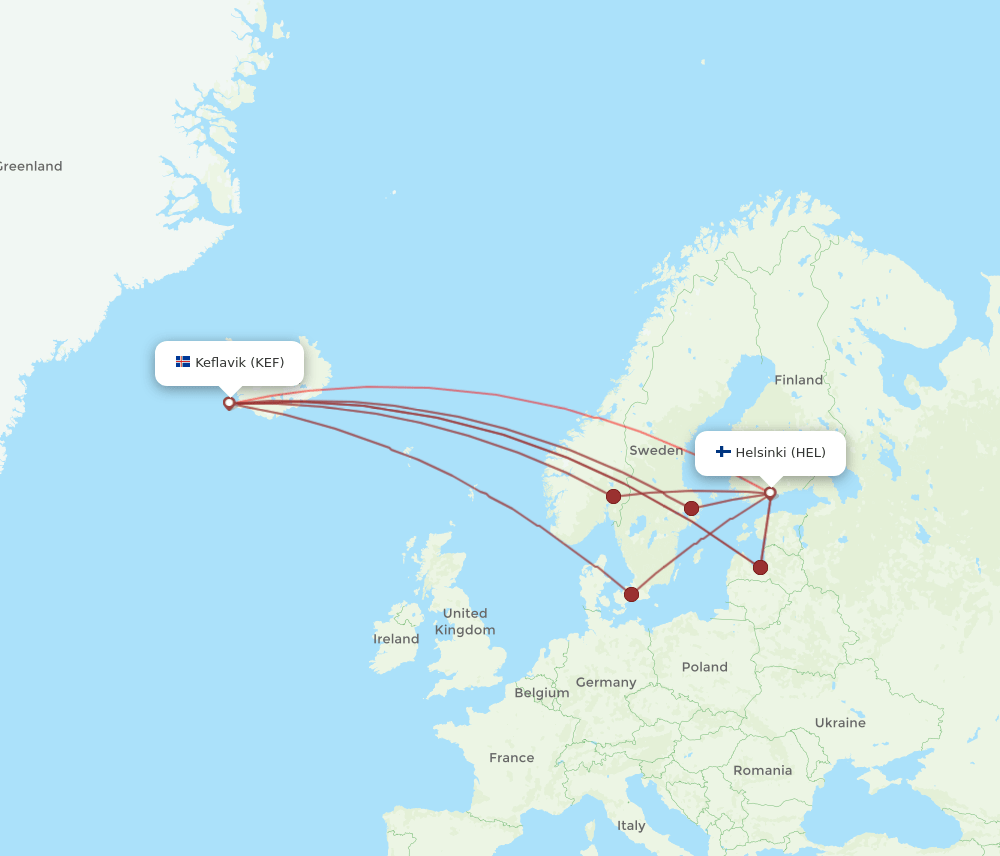 KEF to HEL flights and routes map