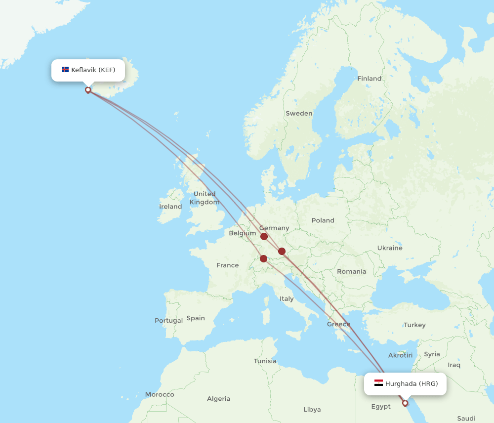 KEF-HRG flight routes