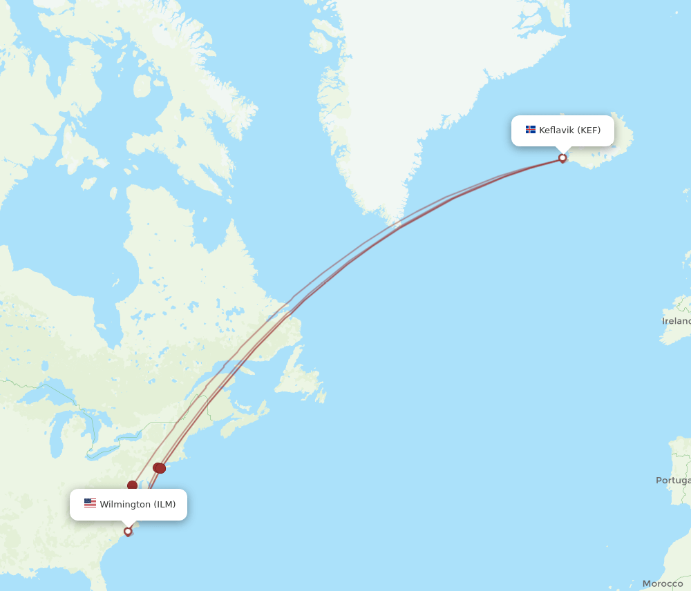 KEF-ILM flight routes