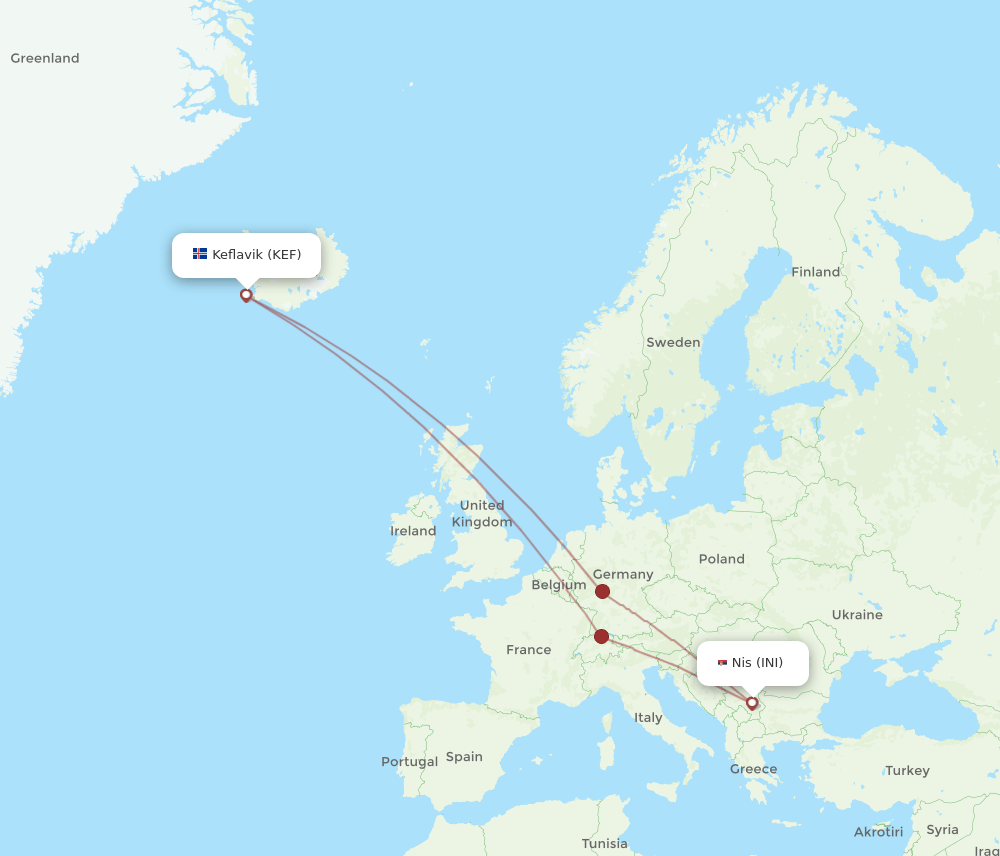 KEF to INI flights and routes map