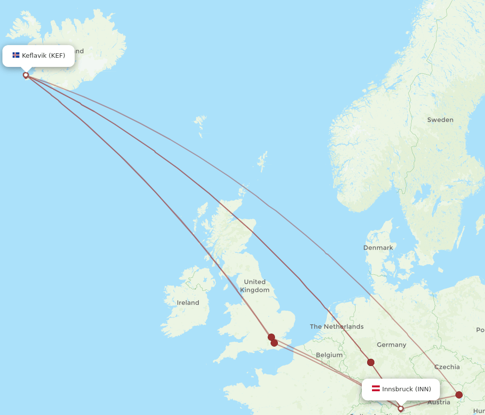KEF to INN flights and routes map