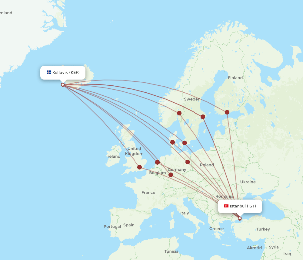 KEF-IST flight routes
