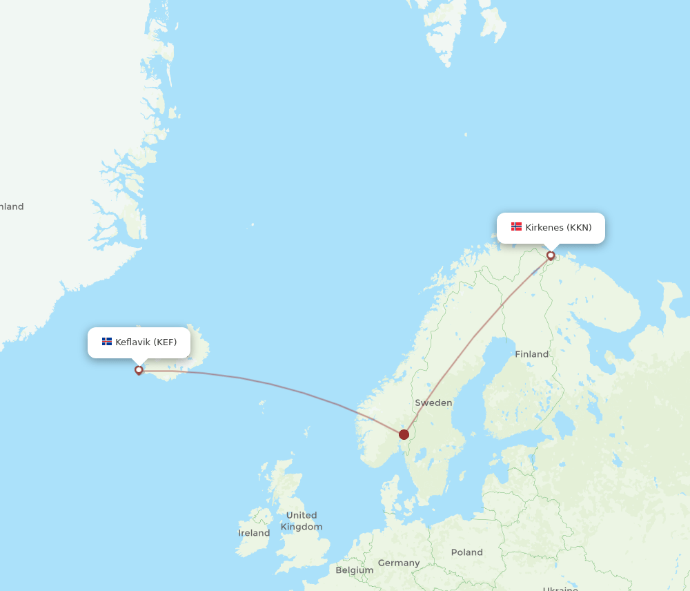 KEF to KKN flights and routes map