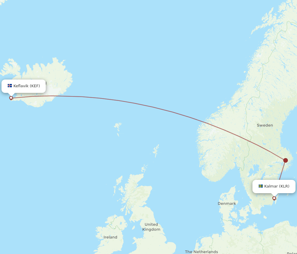 KEF-KLR flight routes
