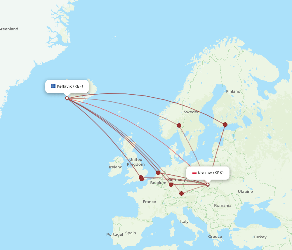 KEF-KRK flight routes
