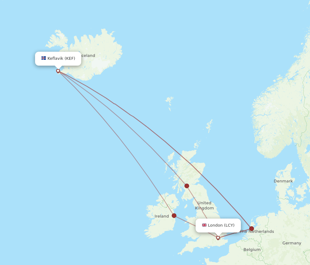 KEF-LCY flight routes