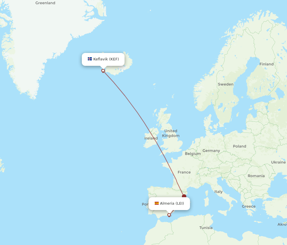 KEF-LEI flight routes