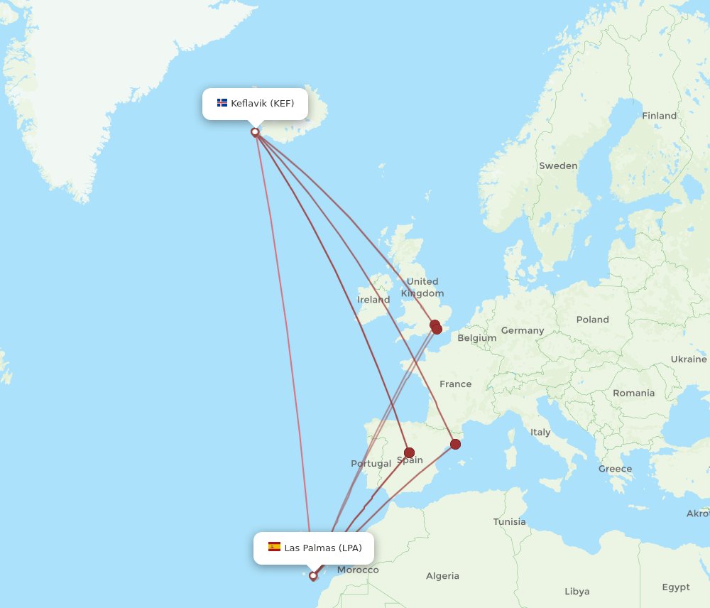 KEF-LPA flight routes
