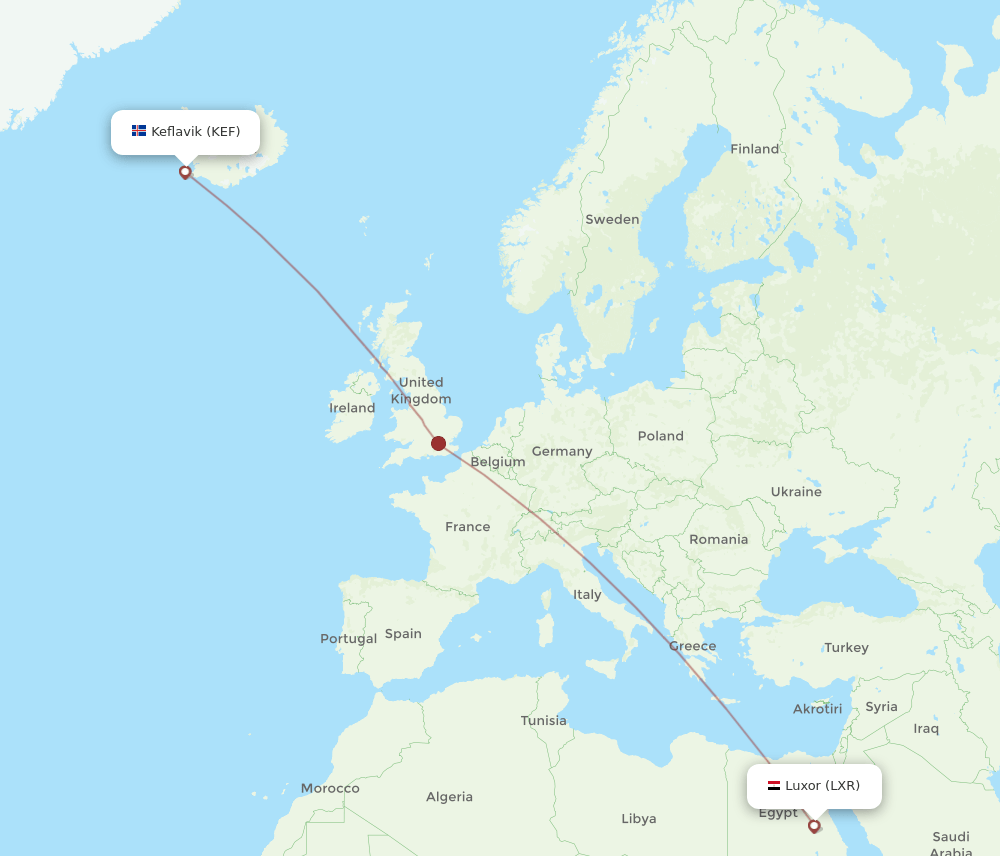 KEF-LXR flight routes