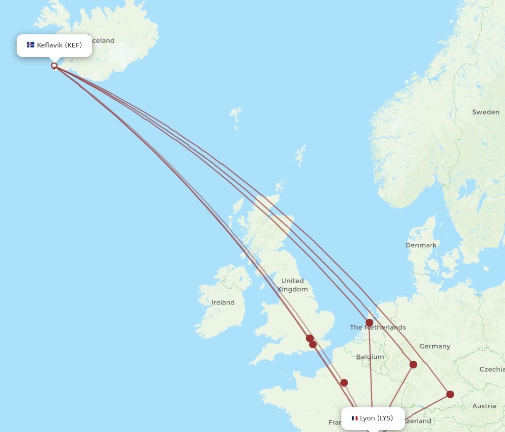 KEF-LYS flight routes
