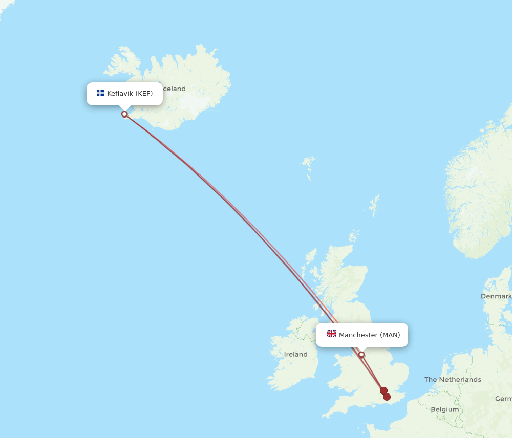 KEF-MAN flight routes