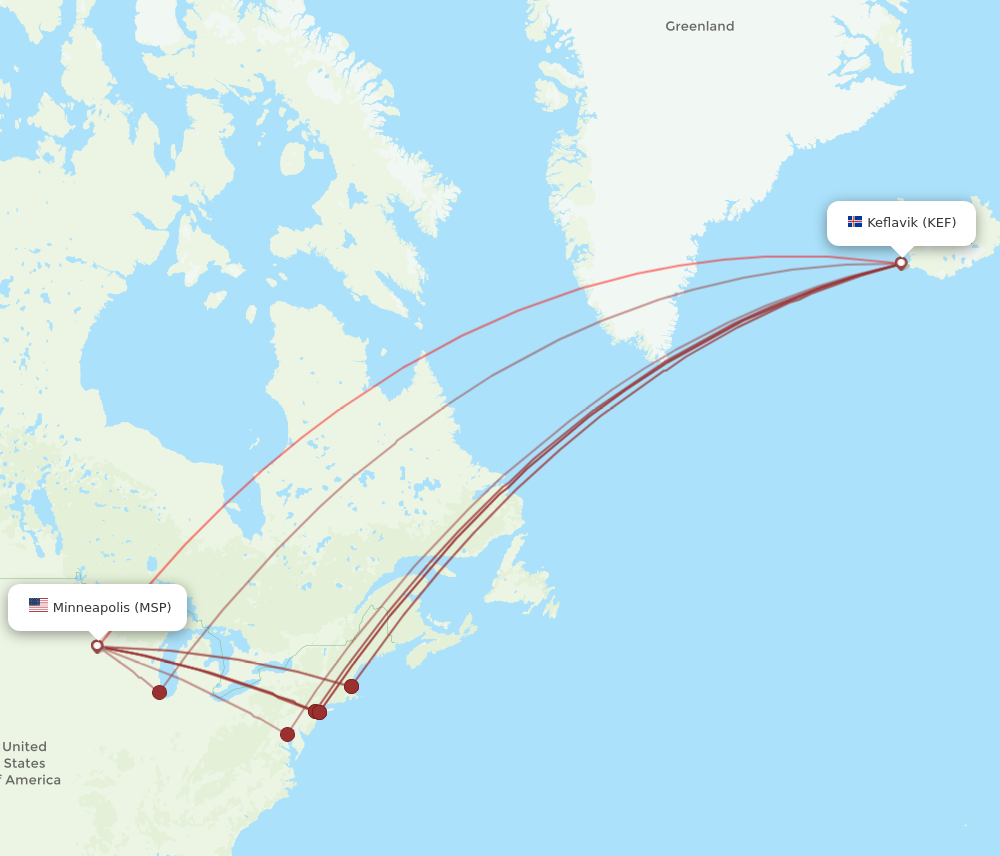 KEF to MSP flights and routes map