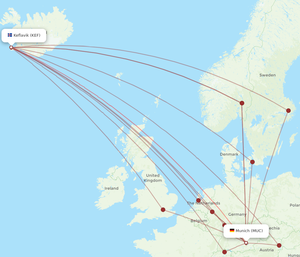KEF to MUC flights and routes map