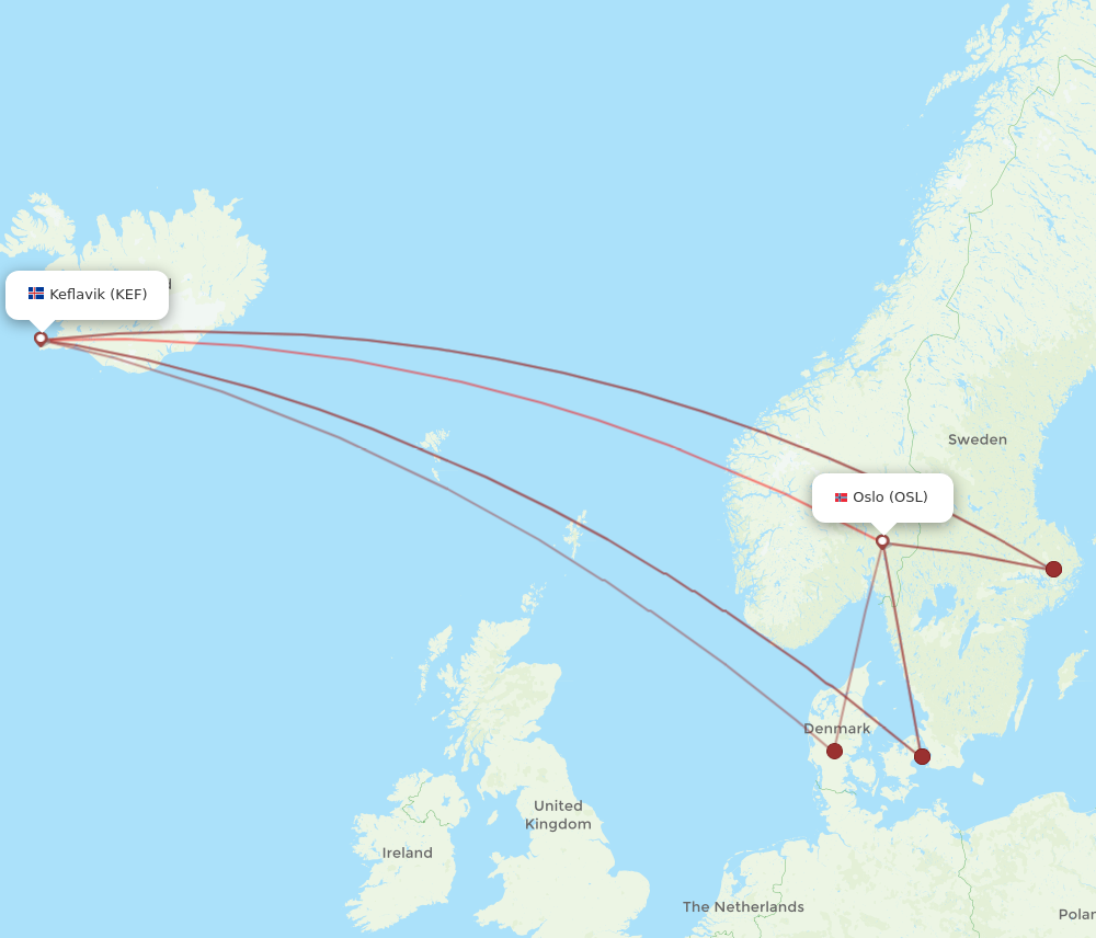 KEF to OSL flights and routes map