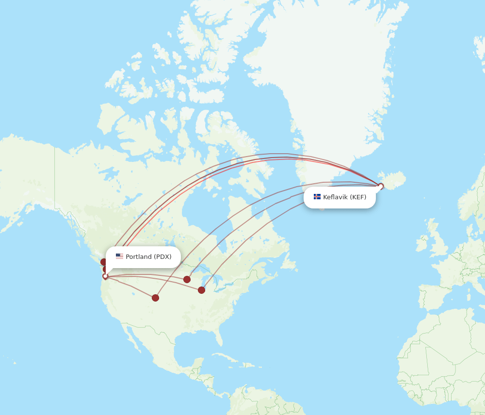KEF-PDX flight routes