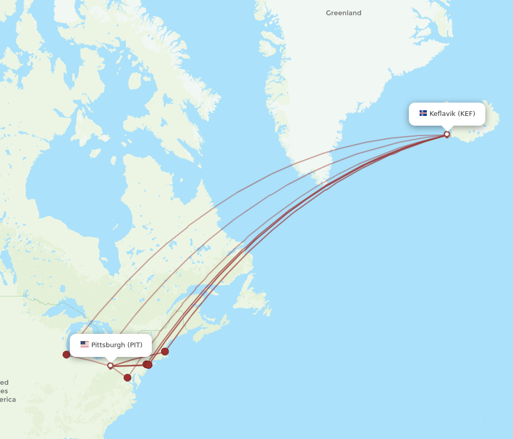KEF-PIT flight routes