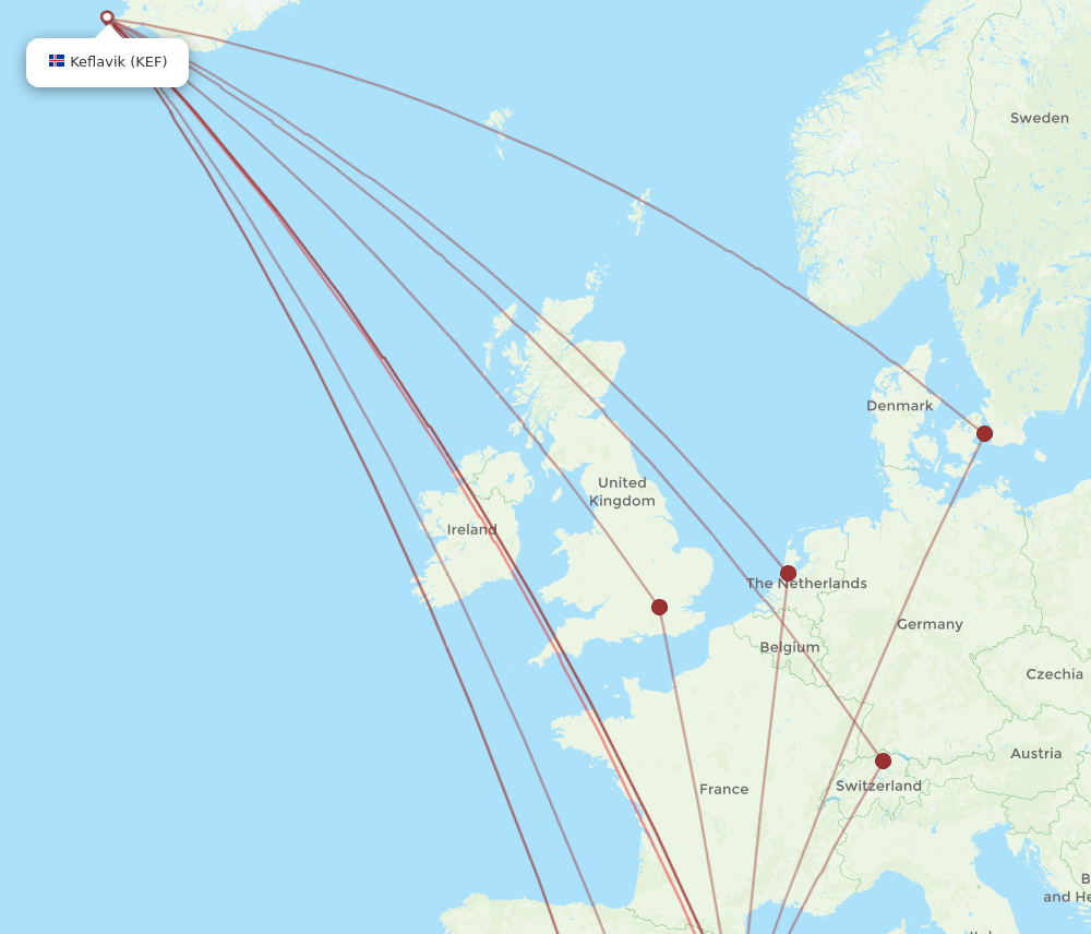 KEF-PMI flight routes