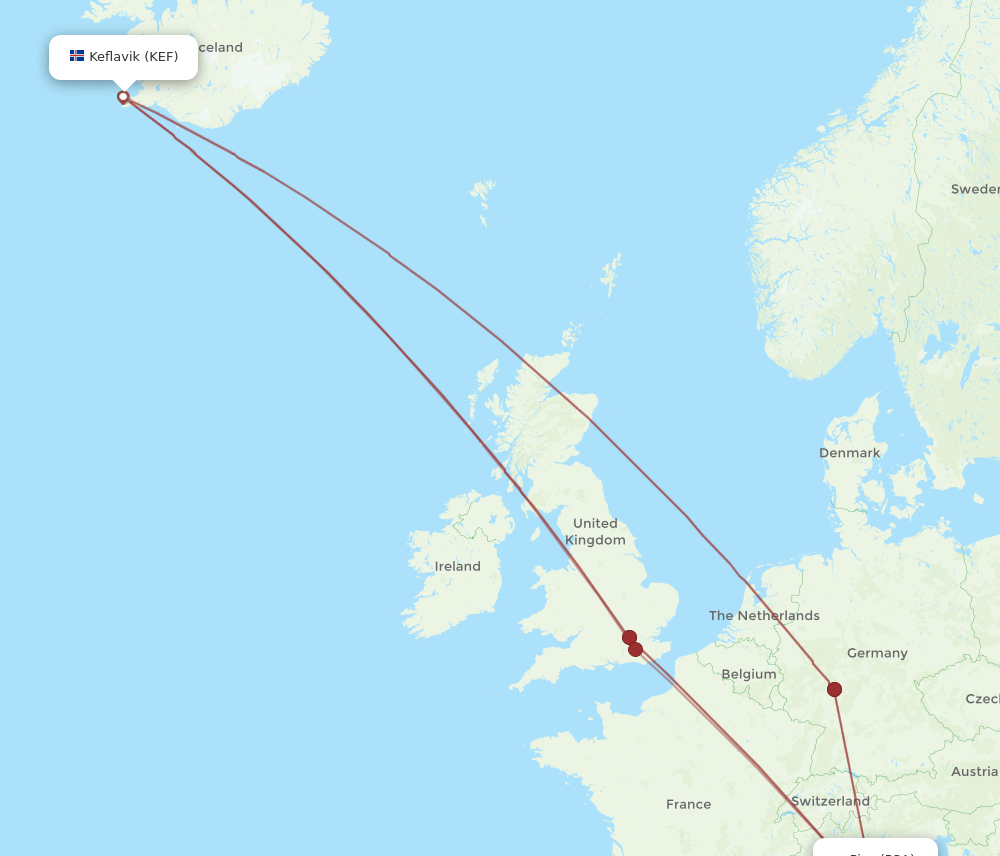 KEF-PSA flight routes