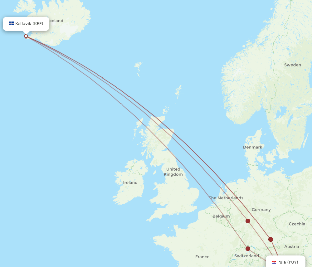 KEF-PUY flight routes