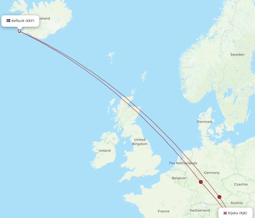 KEF-RJK flight routes