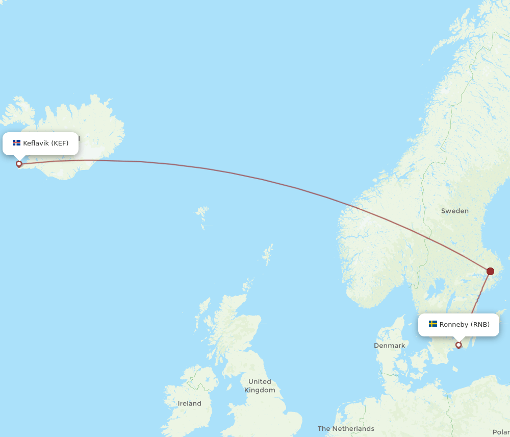 KEF to RNB flights and routes map