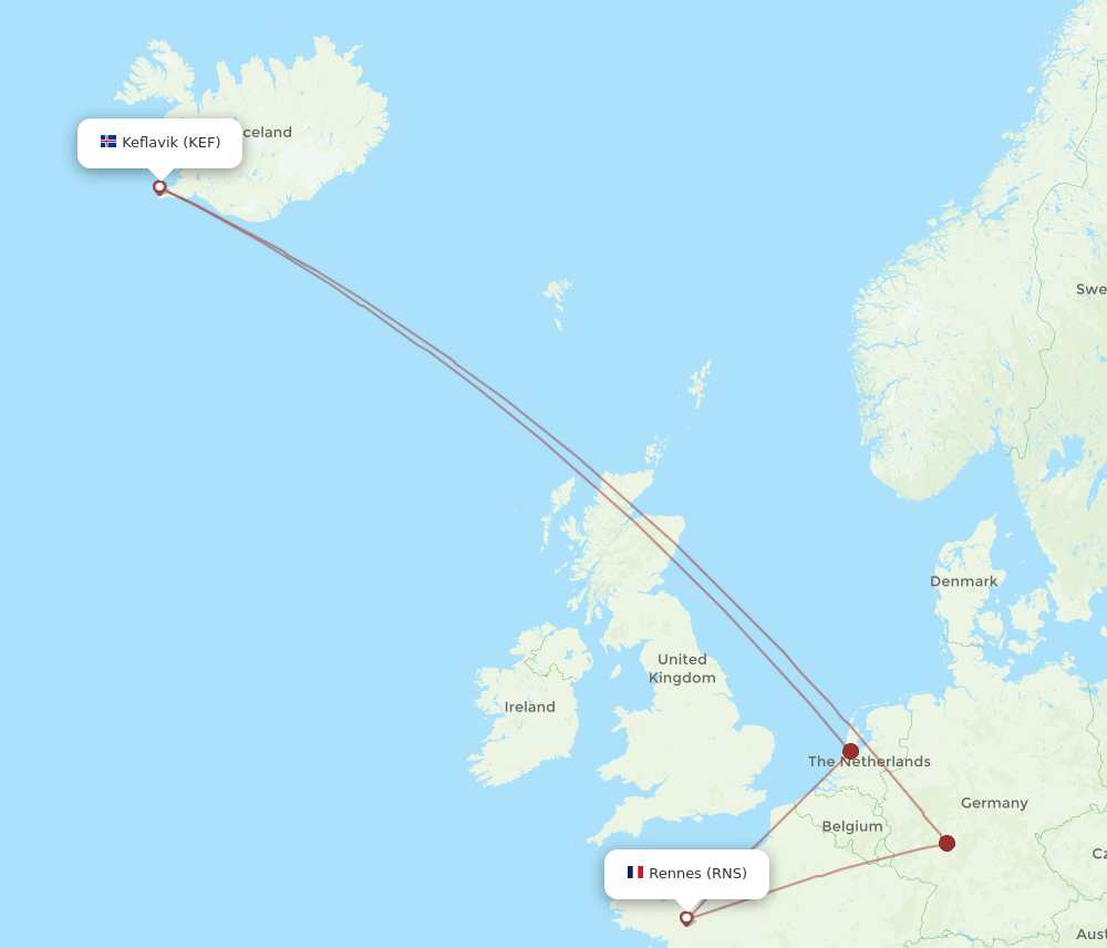 KEF-RNS flight routes