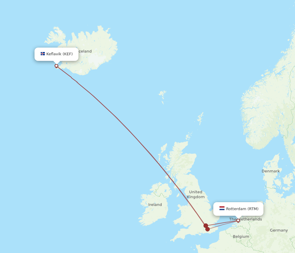 KEF to RTM flights and routes map