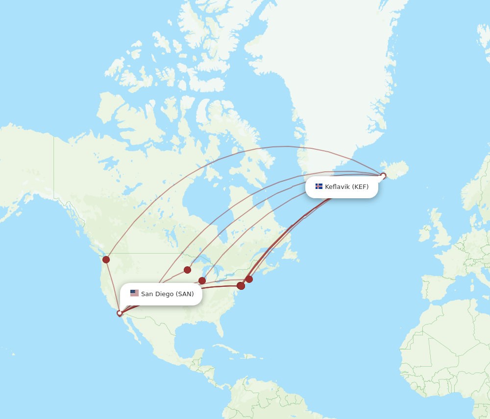 KEF-SAN flight routes