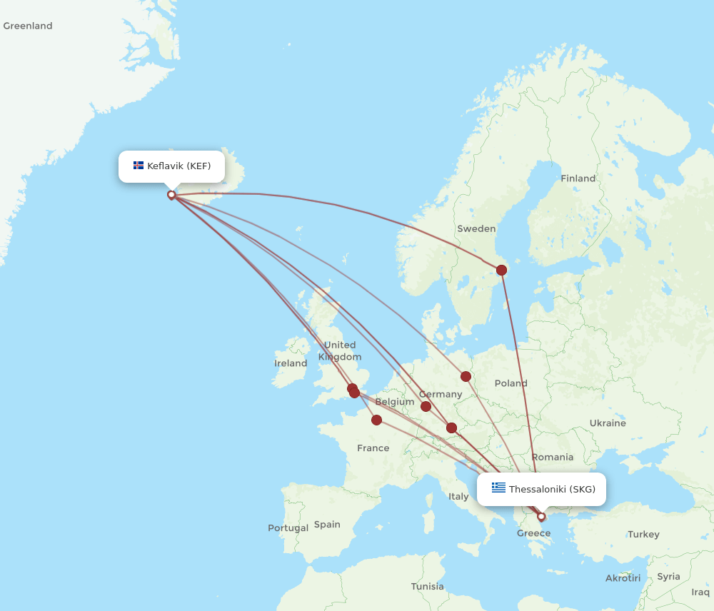 KEF to SKG flights and routes map