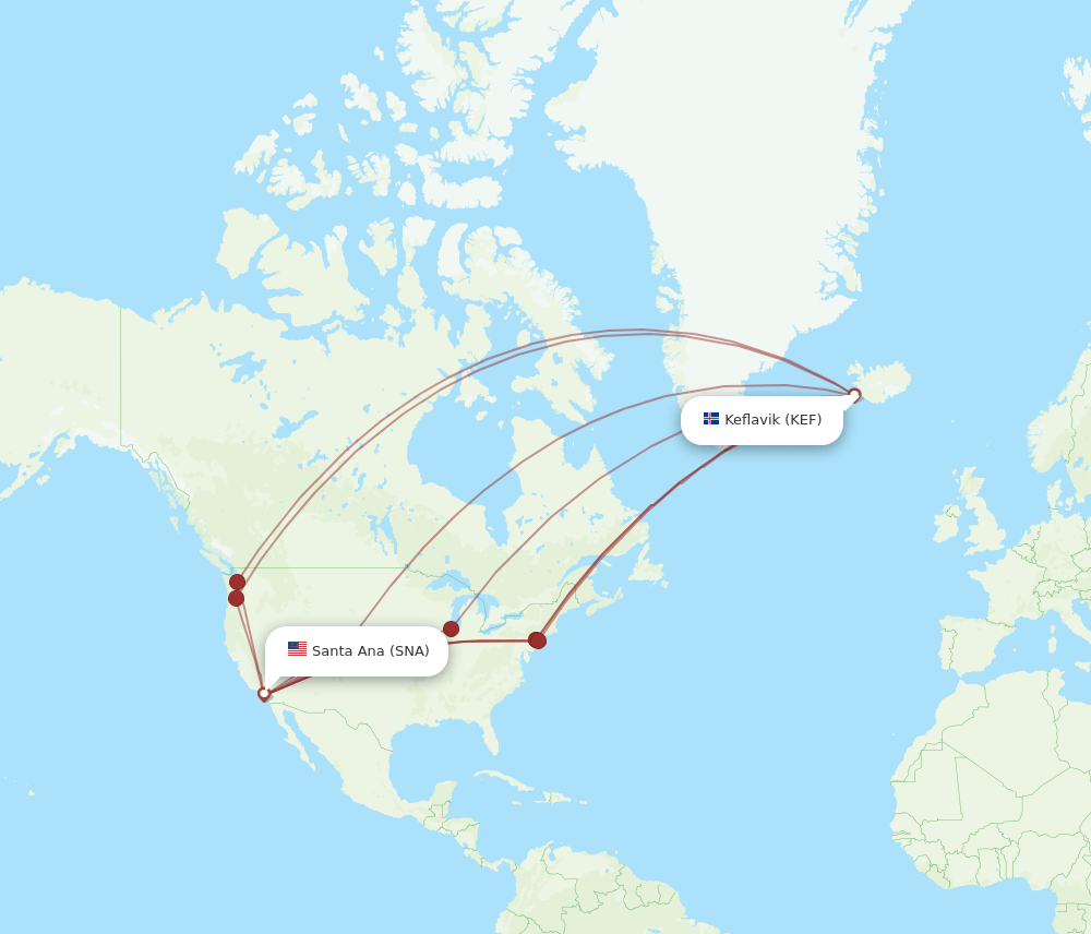 KEF-SNA flight routes
