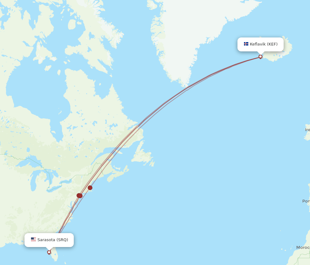 KEF-SRQ flight routes