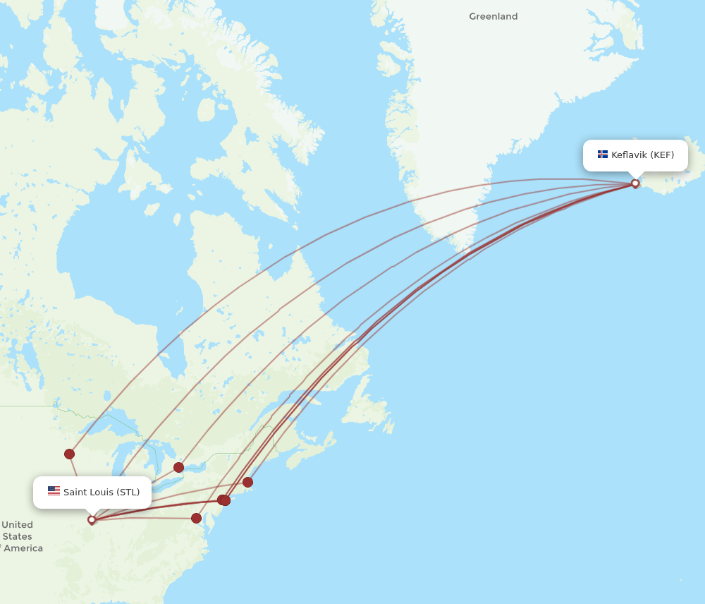 KEF-STL flight routes