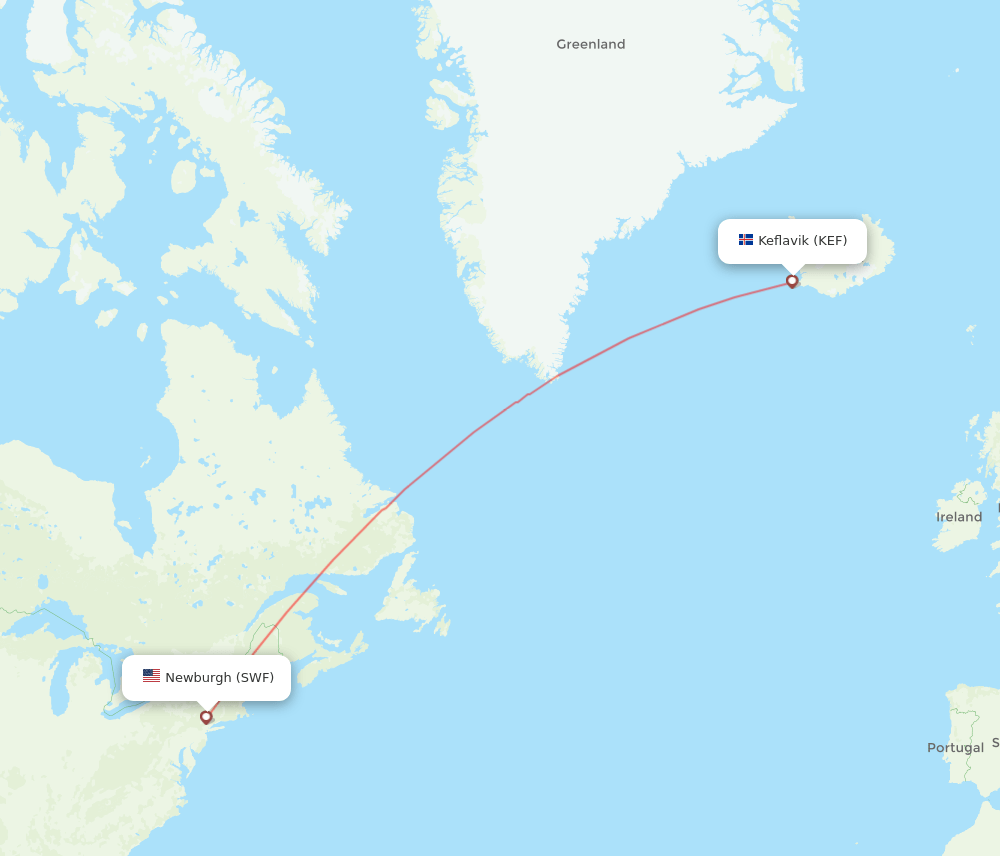 KEF to SWF flights and routes map