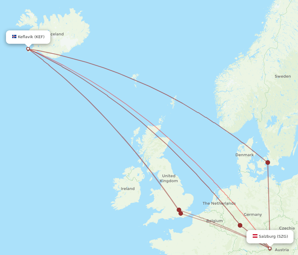 KEF-SZG flight routes