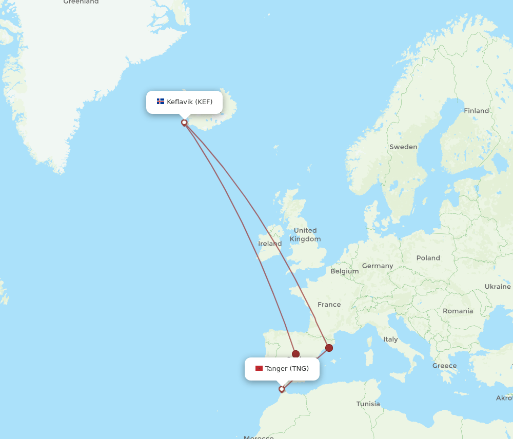 KEF-TNG flight routes