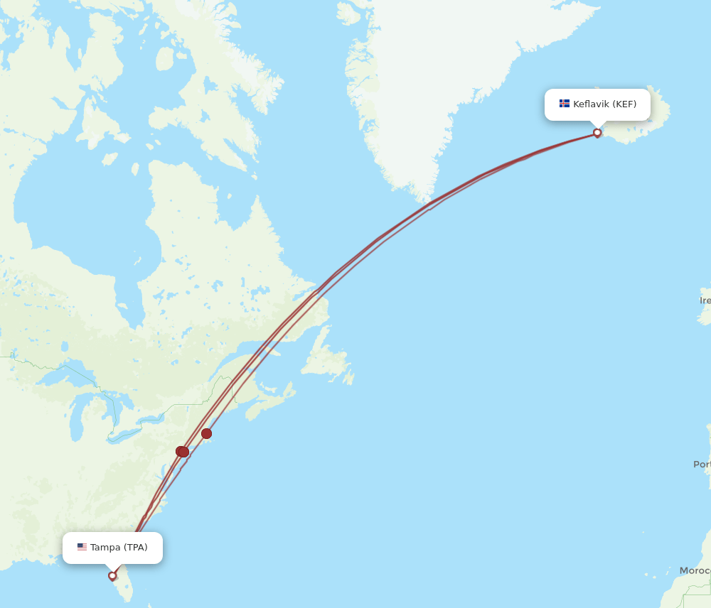 KEF-TPA flight routes
