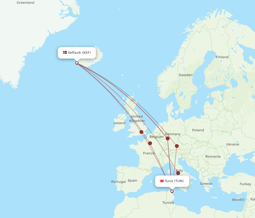 KEF-TUN flight routes